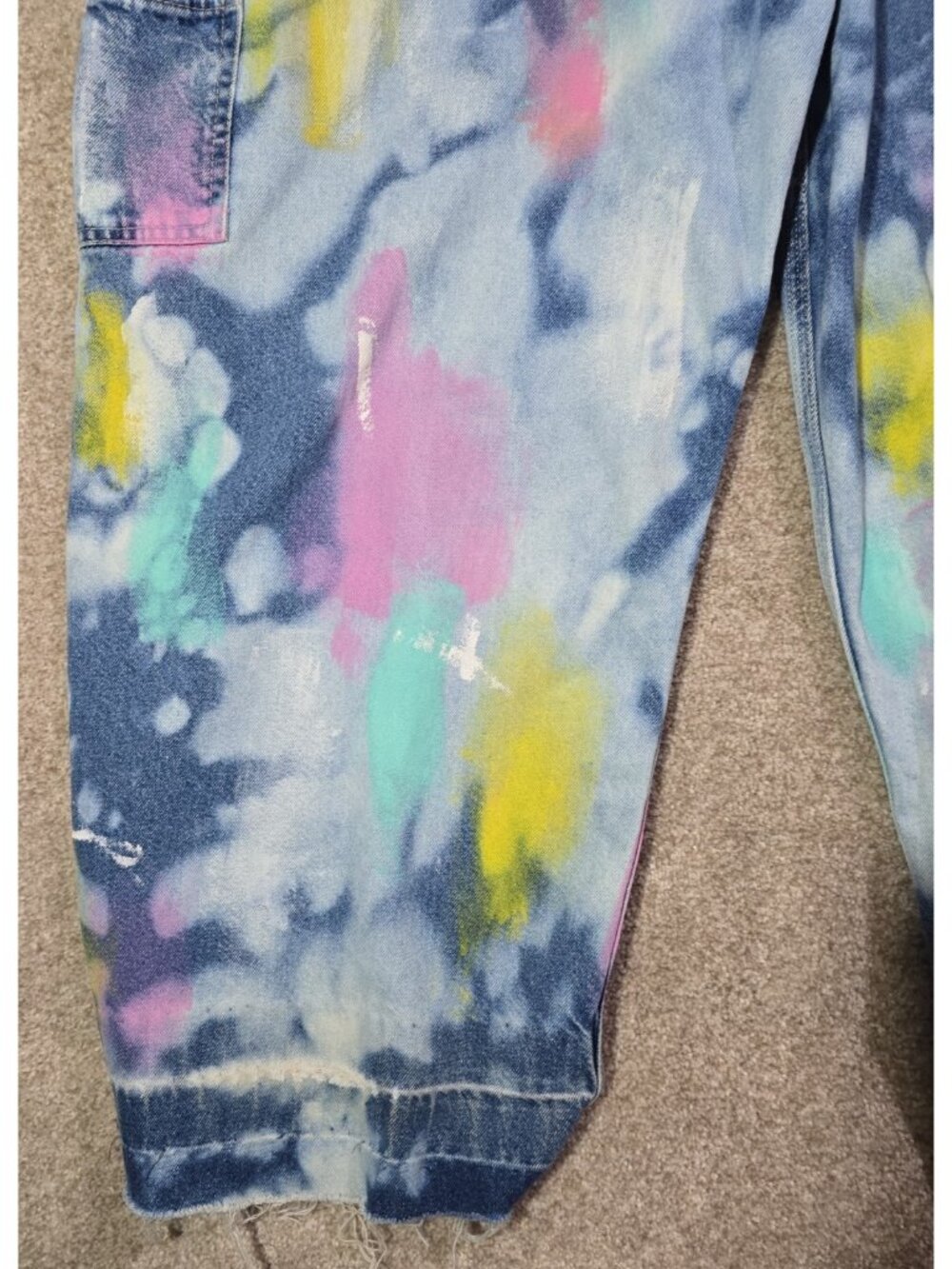 OOAK Upcycled Artwear Oversized Denim Overalls Painted Slow Stitched Boho Whimsy - Picture 14 of 16